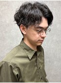 波巻きパーマ アップバング ツーブロックマッシュ 30代