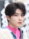 ニュアンス韓国センターパートツーブロックショート黒髪