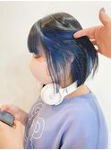 切りっぱなしボブ×インナーカラーブルー◎表参道