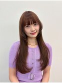 ぱっつんワイド前髪くびれフェイスレイヤーロングへア20代30代