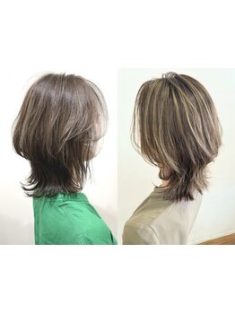 白髪をお洒落に魅せていくという新技術◎明るめカラーやハイライトでお洒落スタイルを楽しめます★