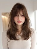 ピンクブラウン/ミディアムレイヤー/くびれカット/ヨシンモリ
