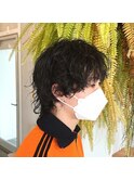 パーマの残りを活かしたメンズマッシュウルフ