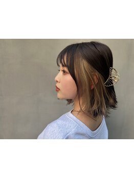 [#インナ-カラ-]【ダメージ98％カット！インナーカラー×ケアブリーチ \14900】透明感たっぷり垢抜けカラー