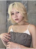 ボブ/顔まわり/ハイトーン/ブリーチ/ブロンド/抜きっぱなし