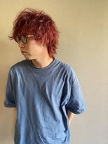 ブルー(BLUE)&nbsp;#BLUE ウルフパーマ×ピンクレッド