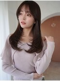 ANGELICA 顔まわりレイヤー ダークブラウン 流しバング