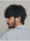 原宿シャドウパーマメンズカットネープレスラウンドマッシュ30代