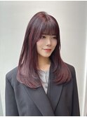 韓国ミディアムレイヤーカットレッドカラー前髪顔まわりカット