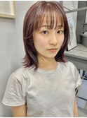 イメチェン小顔前髪外ハネボブ大人可愛いチェリーブラウン
