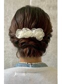 結婚式お呼ばれ編みこみシニヨン／ヘアセット/アレンジ