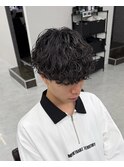 ダークアッシュニュアンスパーマ韓国マッシュベリーショート