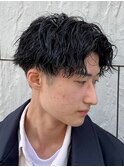 ダークアッシュニュアンスパーマ韓国マッシュベリーショート