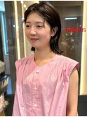 オリーブブラウン 顔周りカット 外ハネ 30代 ボブ 髪質改善