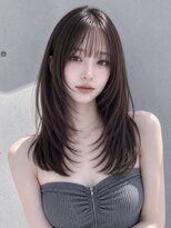 ユーフォリア 渋谷グランデ(Euphoria SHIBUYA GRANDE)&nbsp;ミディアムレイヤー韓国ヘア顔周りレイヤーグレージュカラー