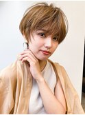 30代40代50代/ハンサムショートパーマ/小顔/マロンベージュ/前髪