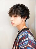 メンズラウンドマッシュ波巻きスパイラルパーマ