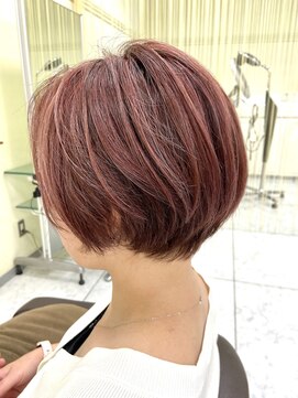 プールドゥマン 屯田(POUR DEMAIN) ショートボブ/ピンクベージュ/ハイライト/白髪ぼかし