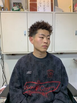 メリケンバーバーショップ フクオカ(MERICAN BARBERSHOP FUK) べリーショートダークアッシュニュアンスパーマ韓国マッシュ