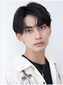 メンズ刈り上げセンターパートフェザーパーマ韓国マッシュウルフ