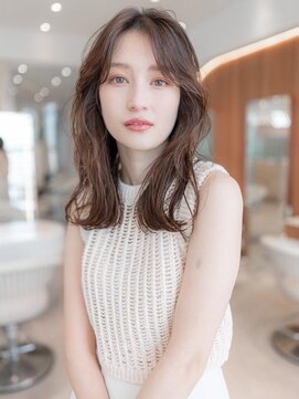 ケアリー 調布(Carelly) 大人かわいい前髪セシルカットココアブラウンフリンジウェーブ