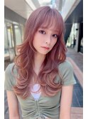 10代20代30代40代50代 前髪　ピンクベージュ　ロングヘアー　藤