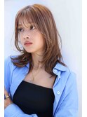 セミロングくびれ巻きナチュラルモード＊ワインレッド20代