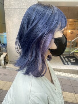 エトラ 渋谷店(etora) ネイビーブルー インナーカラー バイオレット