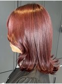 外ハネ/ボブ/ピンク/レッド/ボルドー/ブリーチなし/ダブルカラー