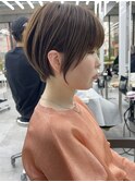 美髪シアーカラーピンクブラウンショートカット切りっぱなしボブ