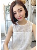 ベージュピンク　肩上ボブ
