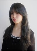 韓国風　ミディアムレイヤー　オリーブグレージュ