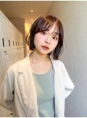 ホワイトグレージュミニウルフデジタルパーマチェリーブラウン