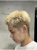 フェザーパーマ/グレーブルーカラー/刈り上げショートパンク
