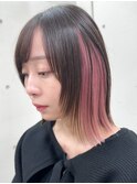 ウルフカットレイヤーカットインナーカラーピンクカラー