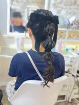 結婚式 お呼ばれ 二次会 ポニーテール×ベロアリボン