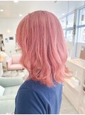 切りっぱなしボブ×ミルキーピンクカラー