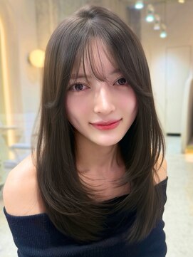 オリーブグレー×小顔[ココアベージュ/黒髪/くらげヘアー]