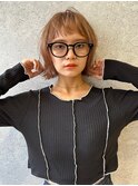 三軒茶屋_レディース_ミディアム_コテ巻き_ボブ_ベージュ_小顔