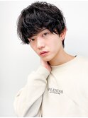 大人男性ナチュラルパーマビジカジ清潔感アッシュブラック