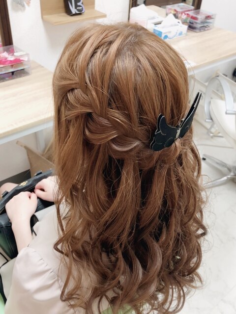 ふわもこ　ウォーターフォール　ヘアセット　巻きおろし　