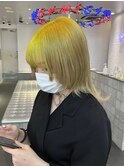 ダブルカラーイエローベージュカラーケアブリーチハイトーン