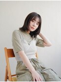 ミディアムヘア/斜めバング/グレージュカラー/甲府駅