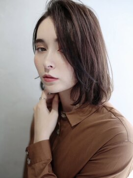 ニーム 国分寺(NEEM) くせ毛風セミディレイヤー×かきあげバング×アッシュブラウン