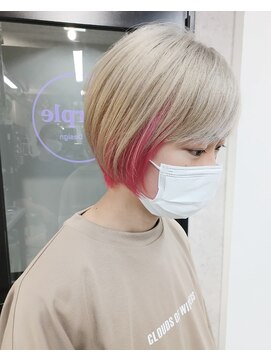 パープル(purple) インナーカラー　ホワイトパール×ピンク