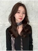 モカブラウン 韓国ヘア 顔周りカット センターパート 20代 艶髪