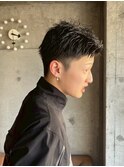 オールバックツイストスパイラルかき上げ束感黒髪メンズ