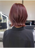 レイヤーボブ　赤髪ボブ　秋カラー　ワインレッド