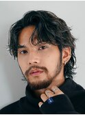 緩めニュアンスパーマフェザーパーマメンズセンターパートウルフ