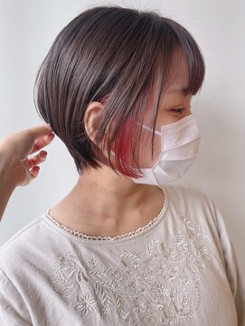 モリオフロムロンドン 原宿本店(morio from London) 【morio原宿】大人丸みショート　耳かけ　ピンクインナーカラー